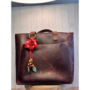 Flower Purse Charm Genuine Leather Red Flower Red Bag Charm NEW FAST SHIP